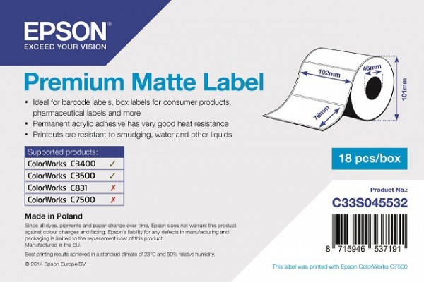 tt1495 - Epson Etikettenrolle, Normalpapier, 102x76mm