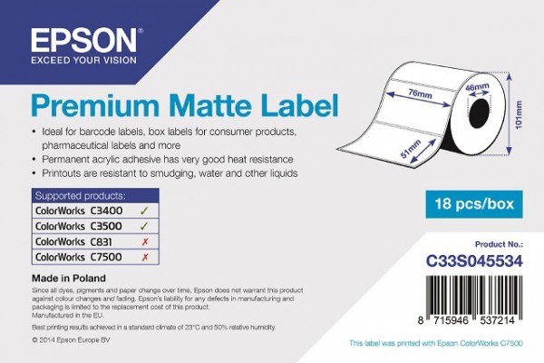 tt1475 - Epson Etikettenrolle, Normalpapier, 76x51mm
